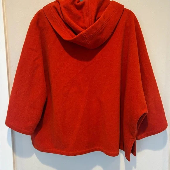 Eileen Fisher Wool Bold Red Hooded Cape Coat PL - Picture 6 of 6
